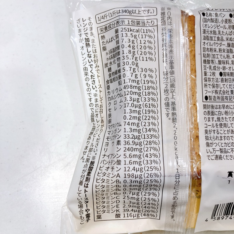ベースブレッドのミニ食パン、オレンジ味